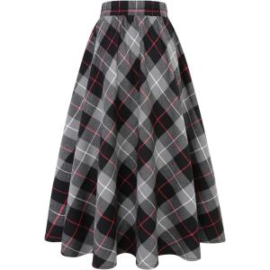 imageIDEALSANXUN Womens Plaid Skirt Elastic Waist Aline Midi Pleated SkirtsDark Grey