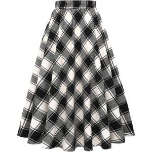 imageIDEALSANXUN Womens Plaid Skirt Elastic Waist Aline Midi Pleated SkirtsPlaid Blackwhite