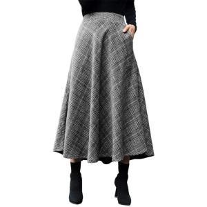 imageIDEALSANXUN Womens Plaid Wool Skirts Elastic Waist ALine Pleated Tartan Long SkirtsBlackwhite