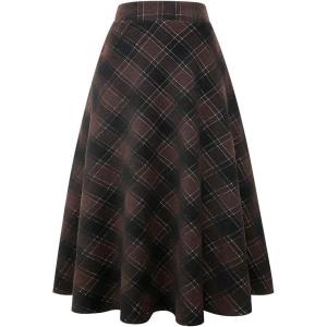 imageIDEALSANXUN Womens Plaid Wool Skirts Elastic Waist ALine Pleated Tartan Long SkirtsCoffee 2005