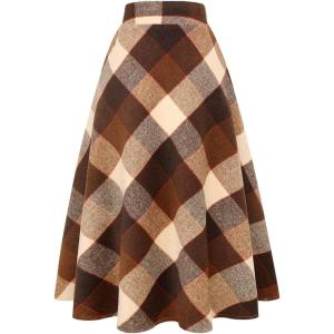 imageIDEALSANXUN Womens Plaid Wool Skirts Elastic Waist ALine Pleated Tartan Long SkirtsCoffee 646