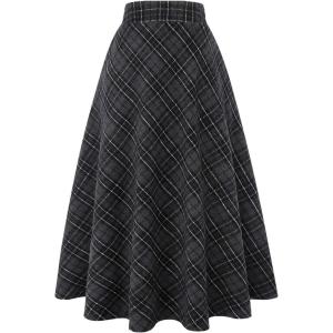 imageIDEALSANXUN Womens Plaid Wool Skirts Elastic Waist ALine Pleated Tartan Long SkirtsDark Grey 2005