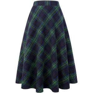 imageIDEALSANXUN Womens Plaid Wool Skirts Elastic Waist ALine Pleated Tartan Long SkirtsGreen 92026