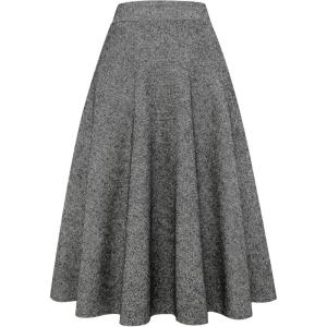 imageIDEALSANXUN Womens Plaid Wool Skirts Elastic Waist ALine Pleated Tartan Long SkirtsLong Black