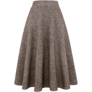 imageIDEALSANXUN Womens Plaid Wool Skirts Elastic Waist ALine Pleated Tartan Long SkirtsLong Coffee