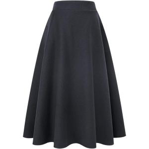 imageIDEALSANXUN Womens Plaid Wool Skirts Elastic Waist ALine Pleated Tartan Long SkirtsLong Dark Grey