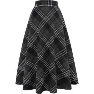 imageIDEALSANXUN Womens Plaid Wool Skirts Elastic Waist ALine Pleated Tartan Long SkirtsLong Dark Grey 711