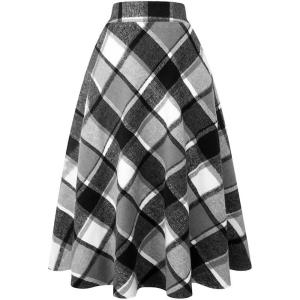 imageIDEALSANXUN Womens Plaid Wool Skirts Elastic Waist ALine Pleated Tartan Long SkirtsLong Grey New