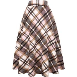 imageIDEALSANXUN Womens Plaid Wool Skirts Elastic Waist ALine Pleated Tartan Long SkirtsLong Pink 719