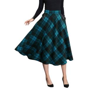imageIDEALSANXUN Womens Plaid Wool Skirts Elastic Waist ALine Pleated Tartan Long SkirtsMidcalf Blue