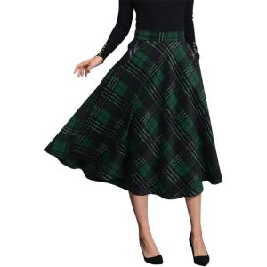 imageIDEALSANXUN Womens Plaid Wool Skirts Elastic Waist ALine Pleated Tartan Long SkirtsMidcalf Green