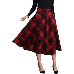 imageIDEALSANXUN Womens Plaid Wool Skirts Elastic Waist ALine Pleated Tartan Long SkirtsMidcalf Red