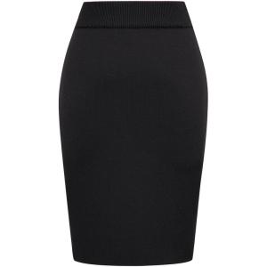 imageIDEALSANXUN Womens Stretchy Pencil Skirt High Waisted Bodycon Knit Knee Length Skirt with Back SlitBlack