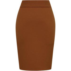 imageIDEALSANXUN Womens Stretchy Pencil Skirt High Waisted Bodycon Knit Knee Length Skirt with Back SlitBrown