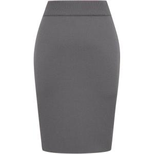 imageIDEALSANXUN Womens Stretchy Pencil Skirt High Waisted Bodycon Knit Knee Length Skirt with Back SlitGrey