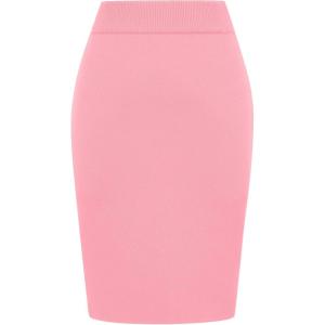 imageIDEALSANXUN Womens Stretchy Pencil Skirt High Waisted Bodycon Knit Knee Length Skirt with Back SlitPink