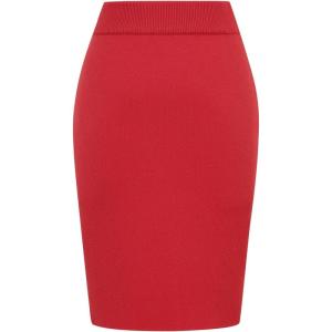 imageIDEALSANXUN Womens Stretchy Pencil Skirt High Waisted Bodycon Knit Knee Length Skirt with Back SlitRed