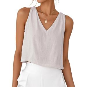imageIDEALSANXUN Womens V Neck Cropped Linen Tank Tops Spring Summer Sleeveless ShirtsLight Grey