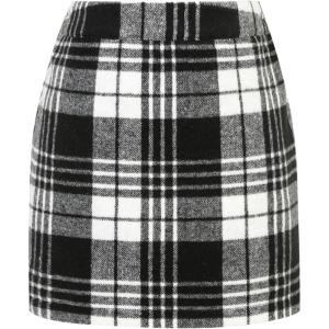 imageIDEALSANXUN Womens Wool Plaid Mini Skirt Fall Winter High Elastic Waist Short Pencil SkirtBlackwhite
