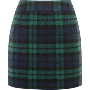 imageIDEALSANXUN Womens Wool Plaid Mini Skirt Fall Winter High Elastic Waist Short Pencil SkirtGreen