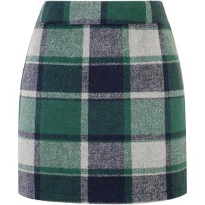 imageIDEALSANXUN Womens Wool Plaid Mini Skirt Fall Winter High Elastic Waist Short Pencil SkirtGreen New