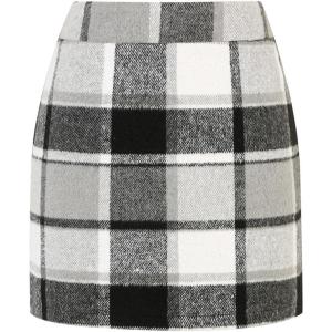 imageIDEALSANXUN Womens Wool Plaid Mini Skirt Fall Winter High Elastic Waist Short Pencil SkirtGrey New