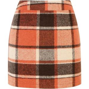 imageIDEALSANXUN Womens Wool Plaid Mini Skirt Fall Winter High Elastic Waist Short Pencil SkirtOrange