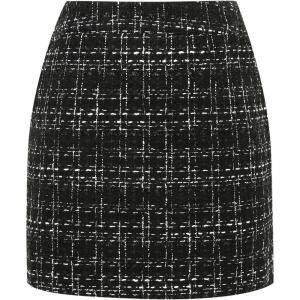 imageIDEALSANXUN Womens Wool Plaid Mini Skirt Fall Winter High Elastic Waist Short Pencil SkirtTweed Black