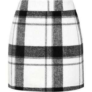 imageIDEALSANXUN Womens Wool Plaid Mini Skirt Fall Winter High Elastic Waist Short Pencil SkirtWhiteblack