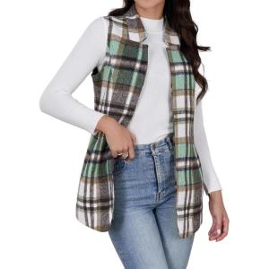 imageIDEALSANXUN Wool Plaid Vest for Women Fall Winter Coat Sleeveless Blazer Jackets Casual Outwear Open Front Cardigan TopGreen