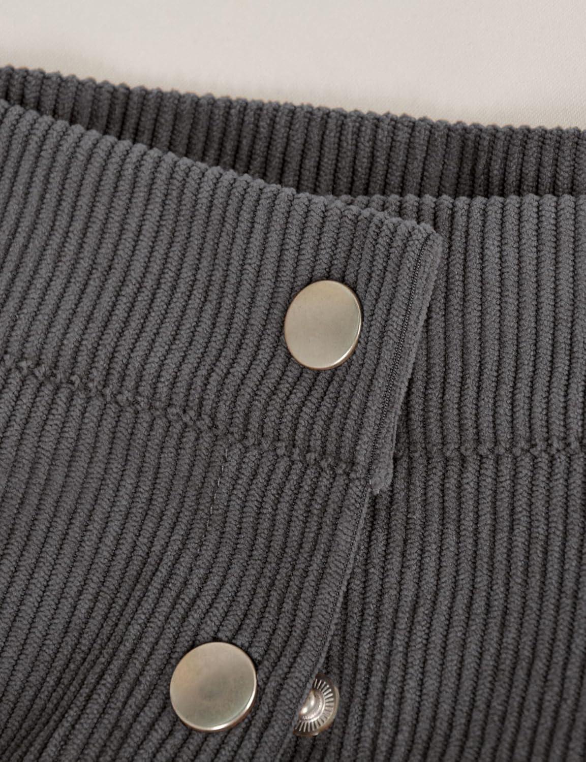 imageIDEALSANXUN Corduroy Skirt Women Fall Winter Elastic High Waisted Button A Line Vintage Cute Midi Skirts with SlitGrey