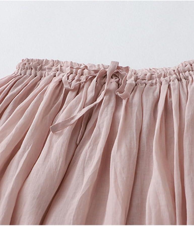 imageIDEALSANXUN Linen Skirts for Women Summer Casual Elastic High Waisted Flowy A Line Midi Skirt with LiningPink