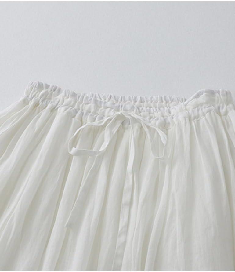 imageIDEALSANXUN Linen Skirts for Women Summer Casual Elastic High Waisted Flowy A Line Midi Skirt with LiningWhite