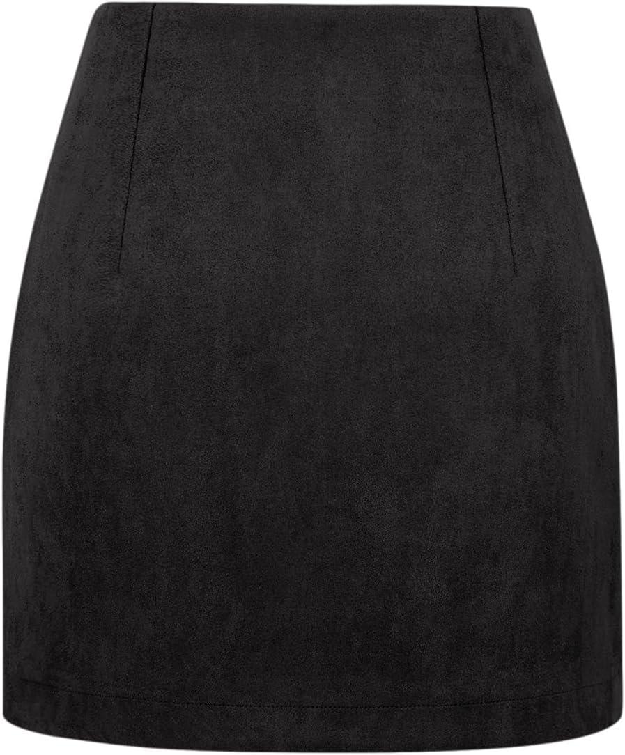 imageIDEALSANXUN Suede Skirts for Women High Waisted Bodycon Mini Skirt with Double ZipperBlack