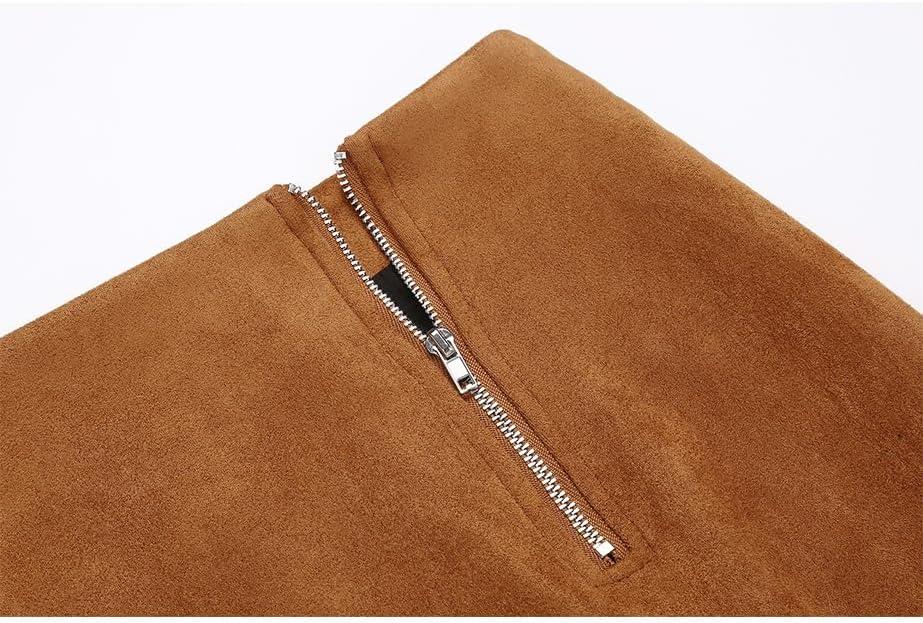 imageIDEALSANXUN Suede Skirts for Women High Waisted Bodycon Mini Skirt with Double ZipperBrown