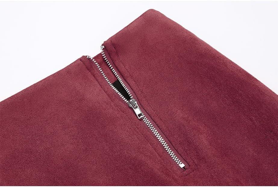 imageIDEALSANXUN Suede Skirts for Women High Waisted Bodycon Mini Skirt with Double ZipperWine