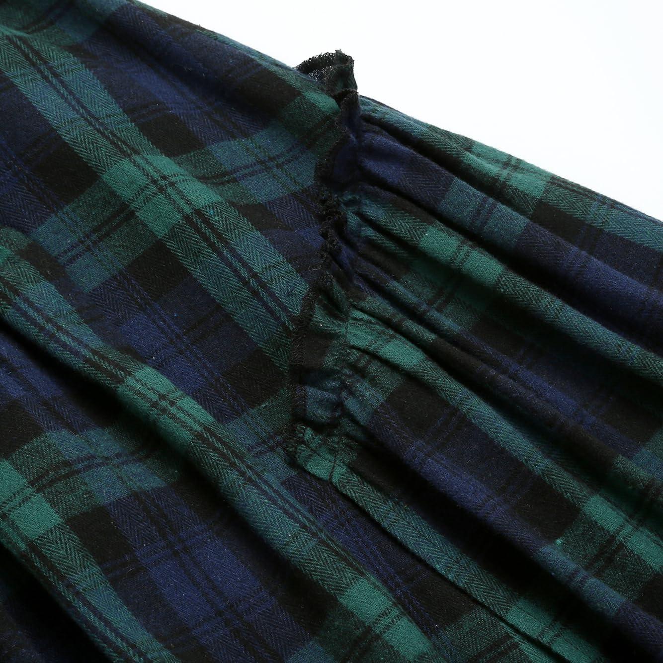 imageIDEALSANXUN Womens Long Plaid Skirts High Waisted A Line Renaissance Maxi Skirt with PocketsGreen