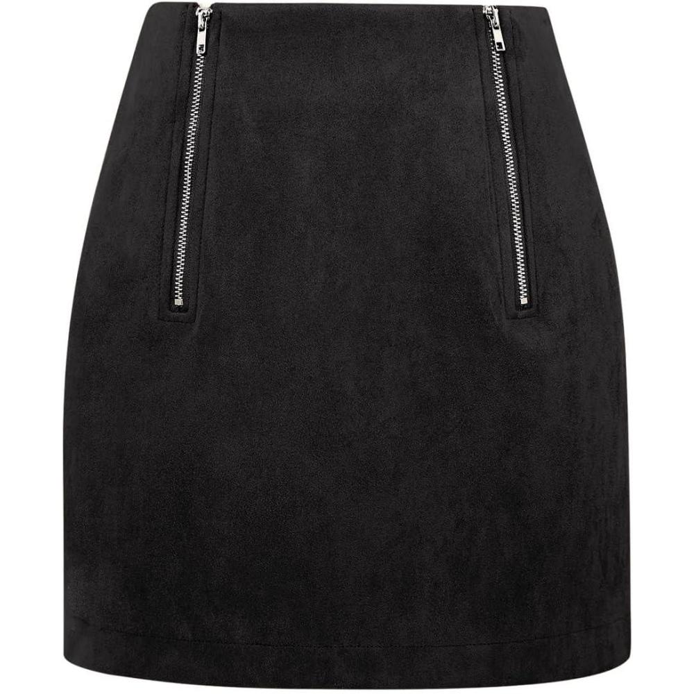 imageIDEALSANXUN Suede Skirts for Women High Waisted Bodycon Mini Skirt with Double ZipperBlack