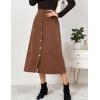 imageIDEALSANXUN Corduroy Skirt Women Fall Winter Elastic High Waisted Button A Line Vintage Cute Midi Skirts with SlitBrown