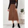 imageIDEALSANXUN Corduroy Skirt Women Fall Winter Elastic High Waisted Button A Line Vintage Cute Midi Skirts with SlitBrown