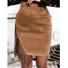 imageIDEALSANXUN Fringe Suede Skirt for Women High Waisted Tassel Short Mini SkirtBrown