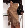imageIDEALSANXUN Fringe Suede Skirt for Women High Waisted Tassel Short Mini SkirtKhaki