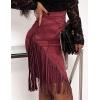 imageIDEALSANXUN Fringe Suede Skirt for Women High Waisted Tassel Short Mini SkirtWine