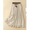 imageIDEALSANXUN Linen Skirts for Women Casual Lightweight 2024 Summer Vintage A Line Drawstring Elastic High Waist Midi SkirtsKhaki