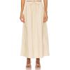 imageIDEALSANXUN Linen Skirts for Women Spring Summer A Line Drawstring Elastic High Waisted Casual Flowy Midi Skirt with SlitBeige