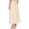 imageIDEALSANXUN Linen Skirts for Women Spring Summer A Line Drawstring Elastic High Waisted Casual Flowy Midi Skirt with SlitBeige