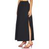 imageIDEALSANXUN Linen Skirts for Women Spring Summer A Line Drawstring Elastic High Waisted Casual Flowy Midi Skirt with SlitBlack