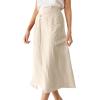 imageIDEALSANXUN Linen Skirts for Women Summer Casual Cotton A Line Elastic High Waisted Midi Skirts with PocketsBeige