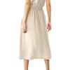 imageIDEALSANXUN Linen Skirts for Women Summer Casual Cotton A Line Elastic High Waisted Midi Skirts with PocketsBeige