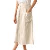imageIDEALSANXUN Linen Skirts for Women Summer Casual Cotton A Line Elastic High Waisted Midi Skirts with PocketsBeige